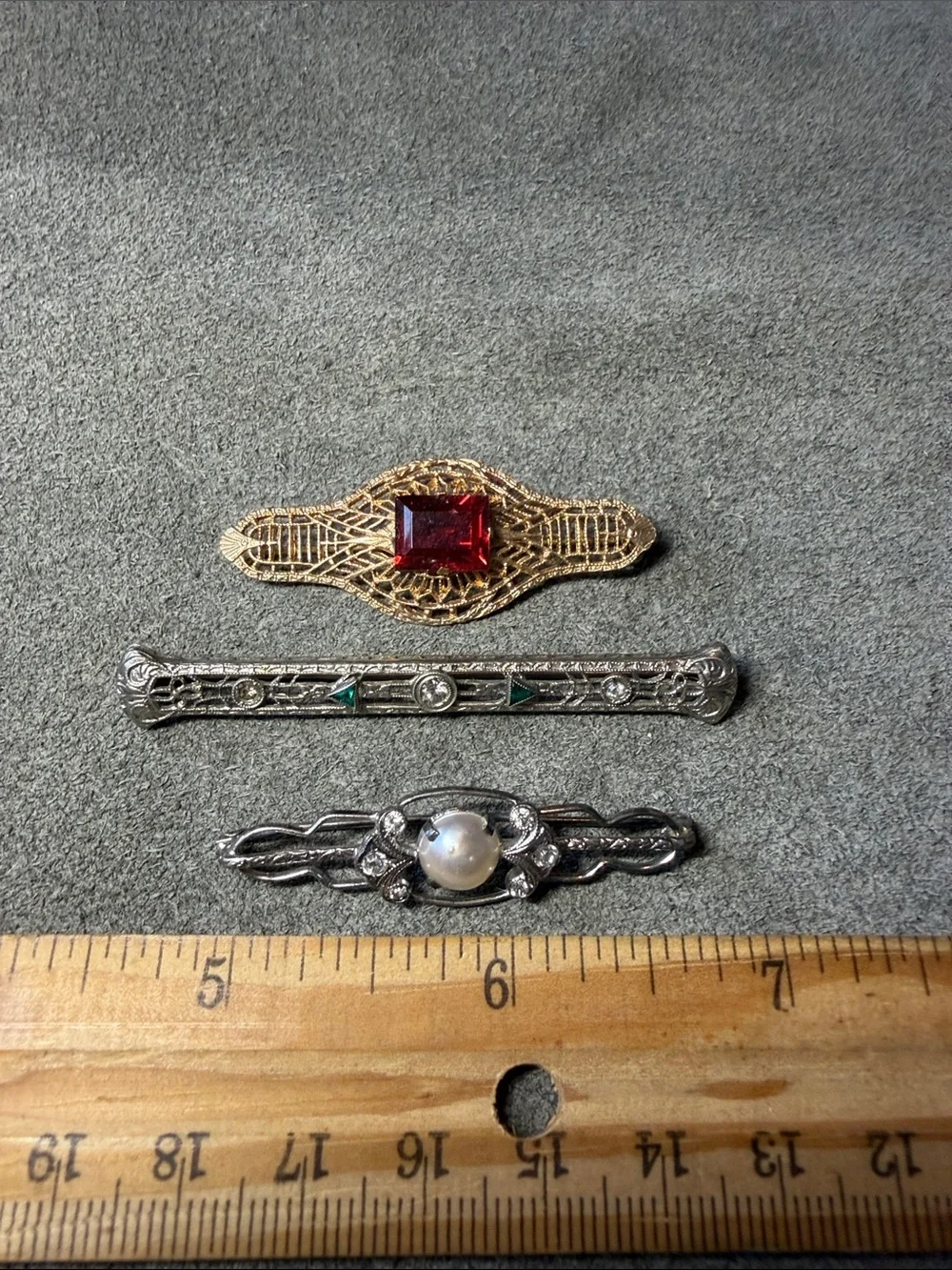 Trio of Vintage Art Deco Style Bar Brooches